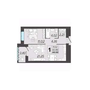 1-к квартира, вторичка, 45м2, 8/9 этаж
