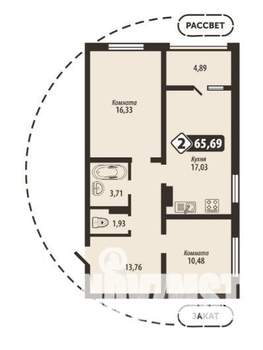 2-к квартира, вторичка, 66м2, 2/16 этаж