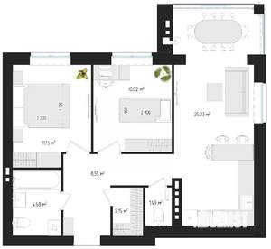2-к квартира, строящийся дом, 63м2, 3/4 этаж