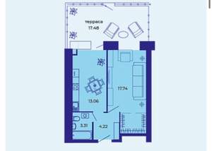 1-к квартира, вторичка, 44м2, 1/9 этаж