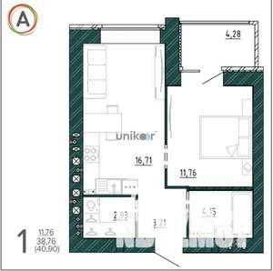 1-к квартира, вторичка, 41м2, 5/9 этаж