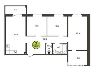 3-к квартира, сданный дом, 98м2, 1/9 этаж