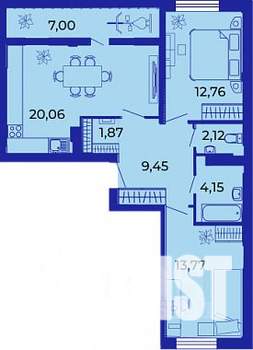 2-к квартира, строящийся дом, 71м2, 2/15 этаж