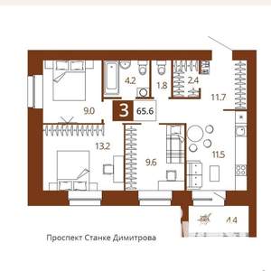 3-к квартира, вторичка, 66м2, 2/14 этаж