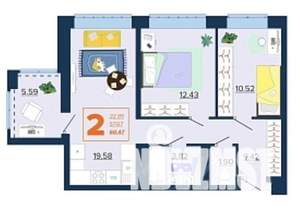 2-к квартира, вторичка, 60м2, 3/16 этаж