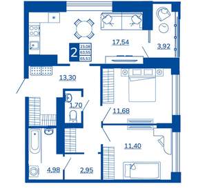 2-к квартира, вторичка, 65м2, 16/17 этаж