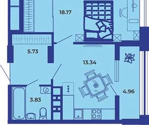 1-к квартира, вторичка, 46м2, 12/19 этаж