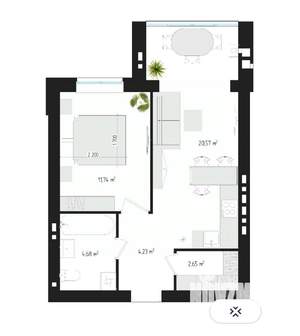 1-к квартира, вторичка, 43м2, 4/5 этаж