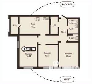 3-к квартира, строящийся дом, 80м2, 10/16 этаж
