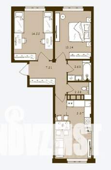 2-к квартира, вторичка, 53м2, 5/16 этаж