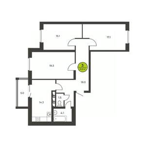 3-к квартира, вторичка, 91м2, 8/16 этаж