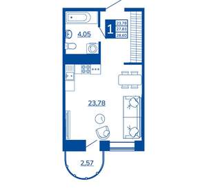 1-к квартира, вторичка, 28м2, 9/17 этаж