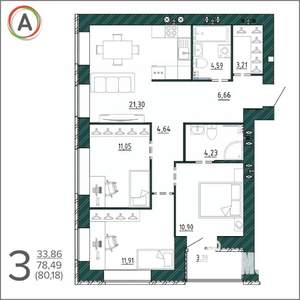 3-к квартира, вторичка, 80м2, 3/9 этаж