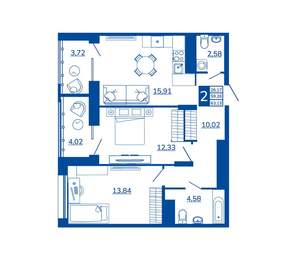 2-к квартира, вторичка, 63м2, 15/17 этаж