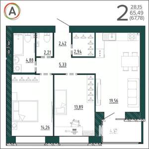 2-к квартира, вторичка, 68м2, 7/9 этаж