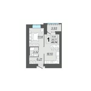 1-к квартира, вторичка, 41м2, 4/15 этаж