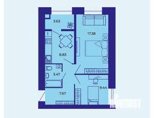 2-к квартира, вторичка, 51м2, 9/10 этаж
