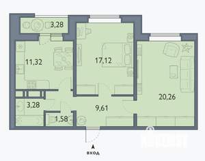2-к квартира, сданный дом, 65м2, 1/16 этаж