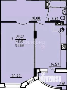 1-к квартира, вторичка, 49м2, 9/16 этаж