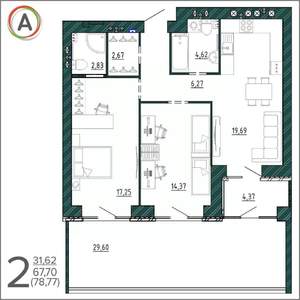 2-к квартира, вторичка, 80м2, 1/9 этаж
