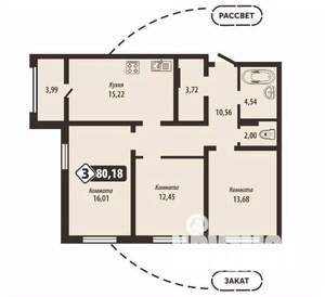 3-к квартира, строящийся дом, 80м2, 9/16 этаж