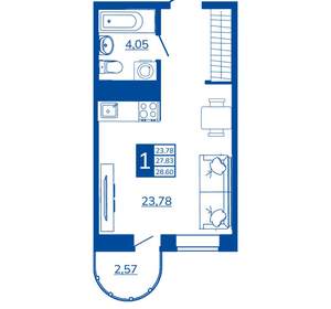 1-к квартира, вторичка, 28м2, 7/17 этаж