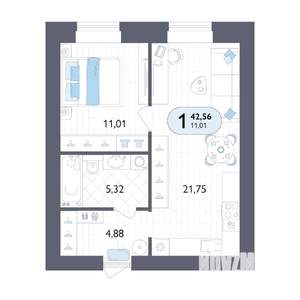 1-к квартира, вторичка, 43м2, 6/14 этаж