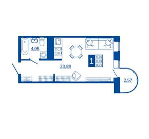 1-к квартира, вторичка, 28м2, 9/17 этаж