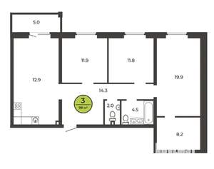 3-к квартира, сданный дом, 98м2, 1/9 этаж