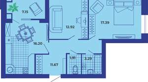 2-к квартира, вторичка, 71м2, 6/9 этаж
