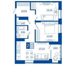 2-к квартира, вторичка, 58м2, 5/17 этаж