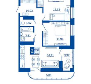 2-к квартира, вторичка, 60м2, 9/17 этаж