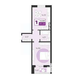 1-к квартира, вторичка, 40м2, 2/10 этаж