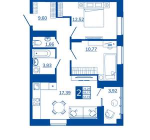 2-к квартира, вторичка, 57м2, 13/17 этаж