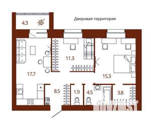 2-к квартира, вторичка, 66м2, 7/14 этаж