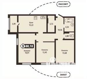 3-к квартира, строящийся дом, 80м2, 15/16 этаж