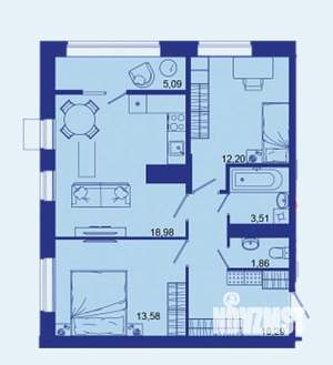 2-к квартира, сданный дом, 66м2, 13/16 этаж