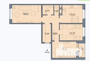 3-к квартира, вторичка, 79м2, 10/16 этаж