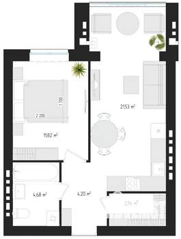 1-к квартира, вторичка, 44м2, 4/4 этаж