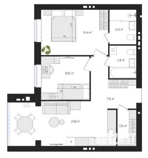 2-к квартира, сданный дом, 65м2, 4/4 этаж