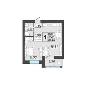 1-к квартира, вторичка, 39м2, 2/9 этаж