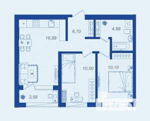 2-к квартира, вторичка, 50м2, 6/17 этаж