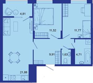 2-к квартира, вторичка, 66м2, 12/16 этаж