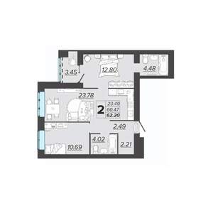 2-к квартира, вторичка, 62м2, 2/9 этаж