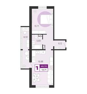 1-к квартира, вторичка, 47м2, 1/10 этаж