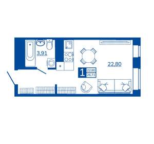 1-к квартира, вторичка, 26м2, 4/17 этаж