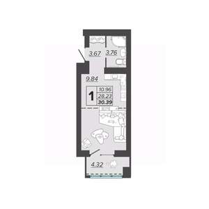 1-к квартира, вторичка, 30м2, 2/9 этаж