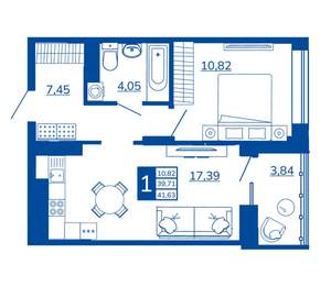 1-к квартира, вторичка, 41м2, 7/17 этаж