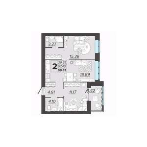 2-к квартира, вторичка, 60м2, 5/9 этаж