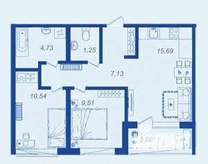 2-к квартира, вторичка, 51м2, 3/17 этаж